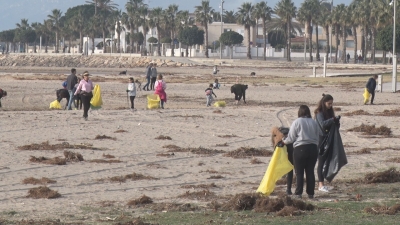 Una cinquantena de persones es reuneixen per netejar la platja de Cambrils